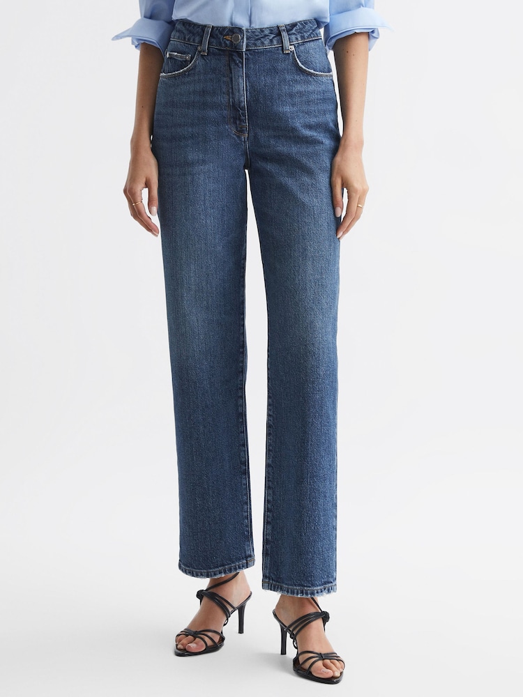 Reiss Mid Blue Selin Mid Rise Straight Leg Jeans - Image 1 of 4
