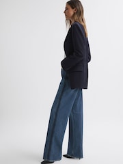 Reiss Dark Blue Hallie Mid Rise Straight Leg Side Stripe Jeans - Image 1 of 6