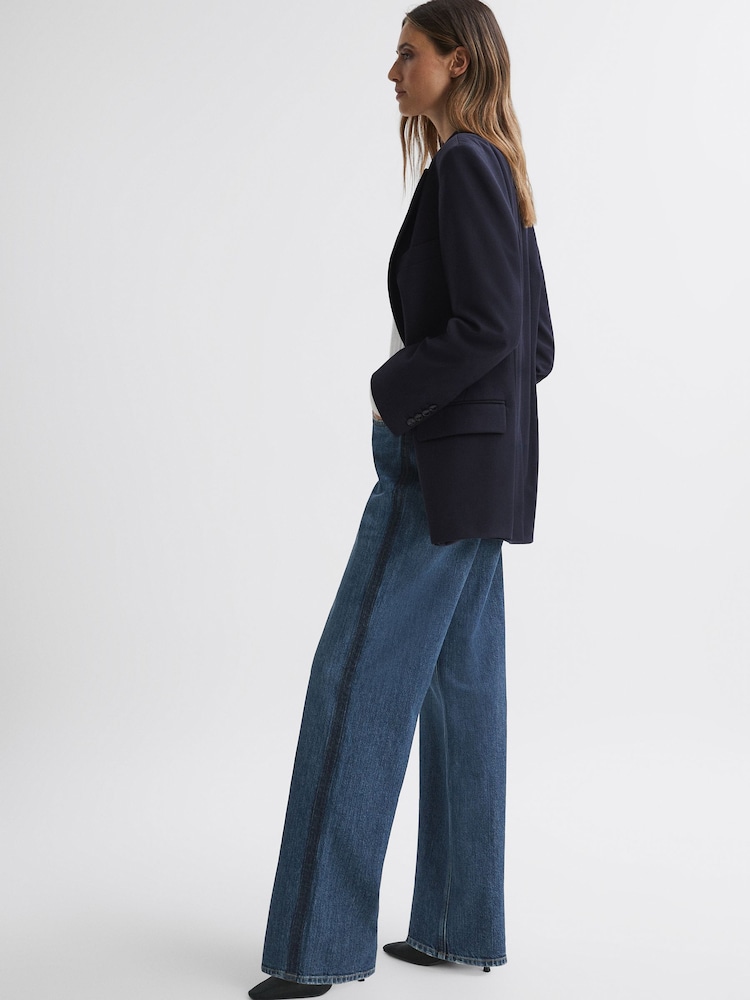 Reiss Dark Blue Hallie Mid Rise Straight Leg Side Stripe Jeans - Image 1 of 6