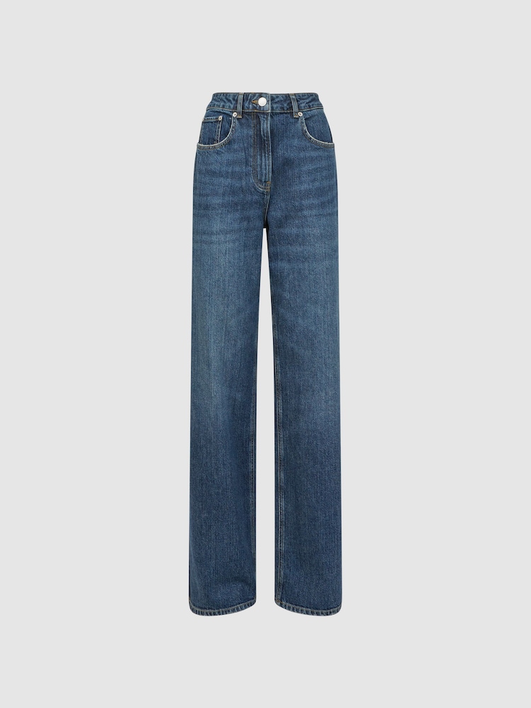 Reiss Dark Blue Hallie Mid Rise Straight Leg Side Stripe Jeans - Image 2 of 6