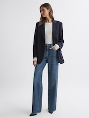 Reiss Dark Blue Hallie Mid Rise Straight Leg Side Stripe Jeans - Image 3 of 6