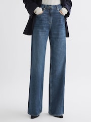 Reiss Dark Blue Hallie Mid Rise Straight Leg Side Stripe Jeans - Image 4 of 6