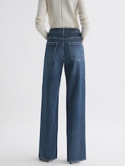 Reiss Dark Blue Hallie Mid Rise Straight Leg Side Stripe Jeans - Image 5 of 6