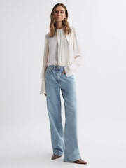 Reiss Light Blue Marion Mid Rise Wide Leg Jeans - Image 4 of 5