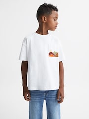 Reiss White Dunes Senior Relaxed Fit Cotton Motif T-Shirt - Image 1 of 6