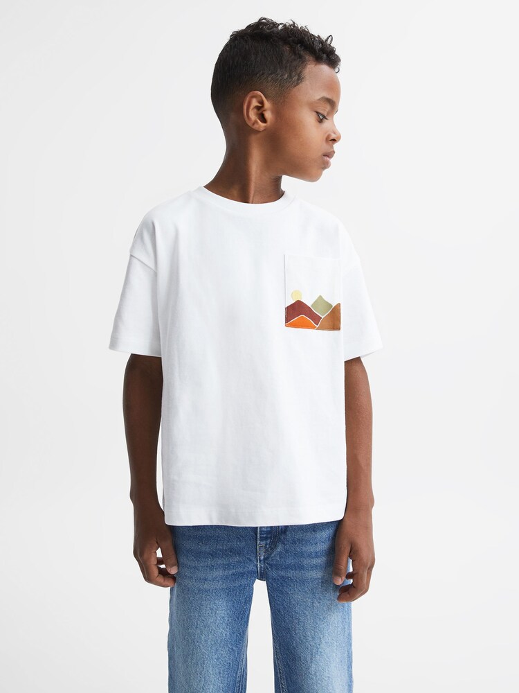 Reiss White Dunes Senior Relaxed Fit Cotton Motif T-Shirt - Image 1 of 6
