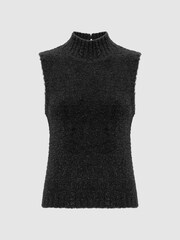 Reiss Black Georgia Tinsel Knitted Sleeveless Vest - Image 2 of 5