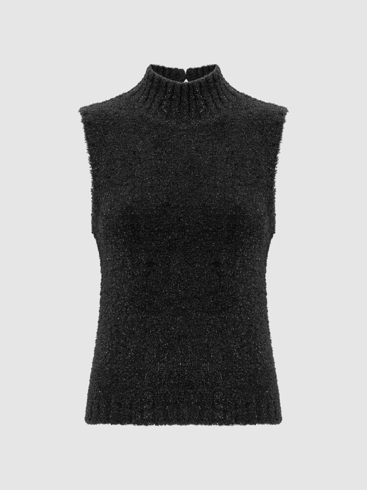 Reiss Black Georgia Tinsel Knitted Sleeveless Vest - Image 2 of 5