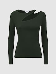 Reiss Green Myla Cotton Cut-Out Long Sleeve Top - Image 2 of 4