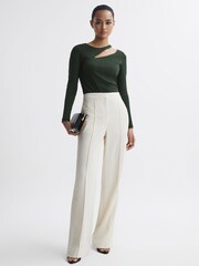 Reiss Green Myla Cotton Cut-Out Long Sleeve Top - Image 3 of 4