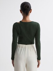 Reiss Green Myla Cotton Cut-Out Long Sleeve Top - Image 4 of 4