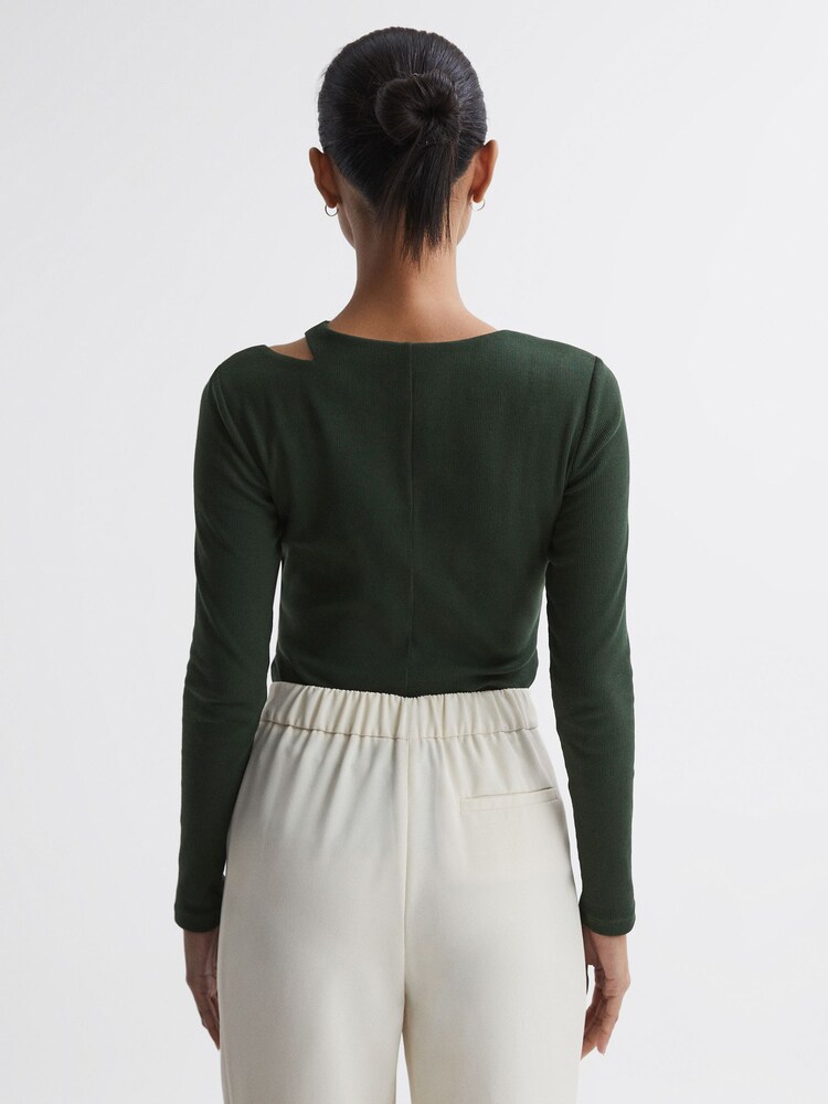 Reiss Green Myla Cotton Cut-Out Long Sleeve Top - Image 4 of 4
