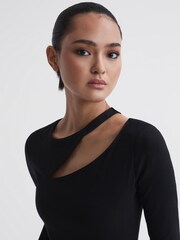 Reiss Black Myla Cotton Cut-Out Long Sleeve Top - Image 1 of 5