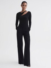 Reiss Black Myla Cotton Cut-Out Long Sleeve Top - Image 3 of 5