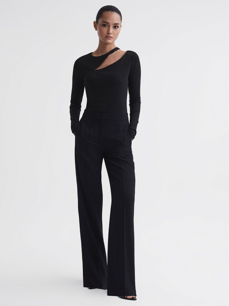 Reiss Black Myla Cotton Cut-Out Long Sleeve Top - Image 3 of 5