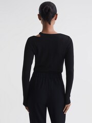 Reiss Black Myla Cotton Cut-Out Long Sleeve Top - Image 5 of 5