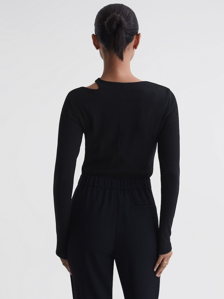 Reiss Black Myla Cotton Cut-Out Long Sleeve Top - Image 5 of 5 Reiss Black Myla Cotton Cut-Out Long Sleeve Top - Image 5 of 5