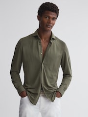 Reiss Khaki Bobby Slim Fit Cutaway Collar Modal Shirt - Image 1 of 6