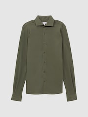 Reiss Khaki Bobby Slim Fit Cutaway Collar Modal Shirt - Image 2 of 6