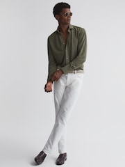 Reiss Khaki Bobby Slim Fit Cutaway Collar Modal Shirt - Image 3 of 6