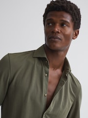 Reiss Khaki Bobby Slim Fit Cutaway Collar Modal Shirt - Image 4 of 6