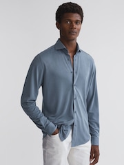 Reiss Airforce Blue Bobby Slim Fit Cutaway Collar Modal Shirt - Image 1 of 5
