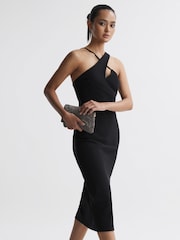 Reiss Black Halle Bodycon Cut-Out Midi Dress - Image 1 of 5