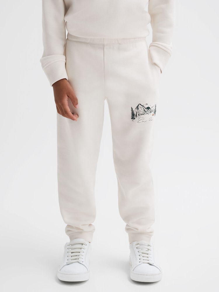Reiss Ecru Marte 9-14 yrs Relaxed Cotton Motif Joggers - Image 1 of 6