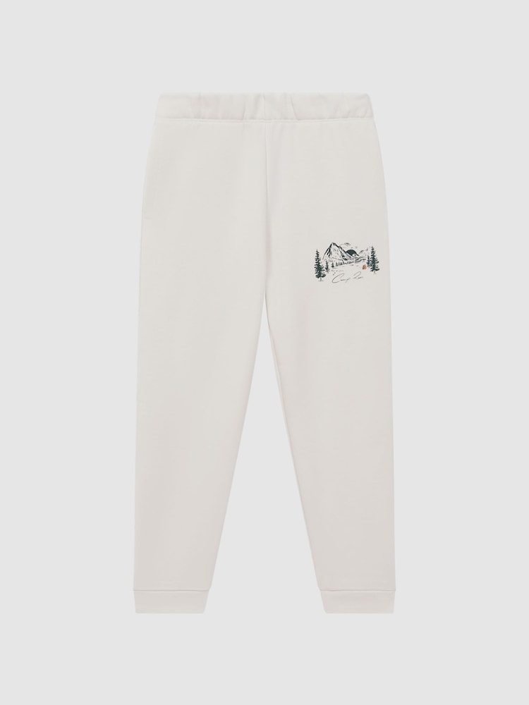 Reiss Ecru Marte 9-14 yrs Relaxed Cotton Motif Joggers - Image 2 of 6