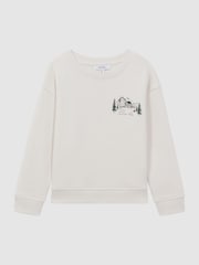 Reiss Ecru Joni 9-14 yrs Relaxed Cotton Motif Jumper - Image 2 of 7