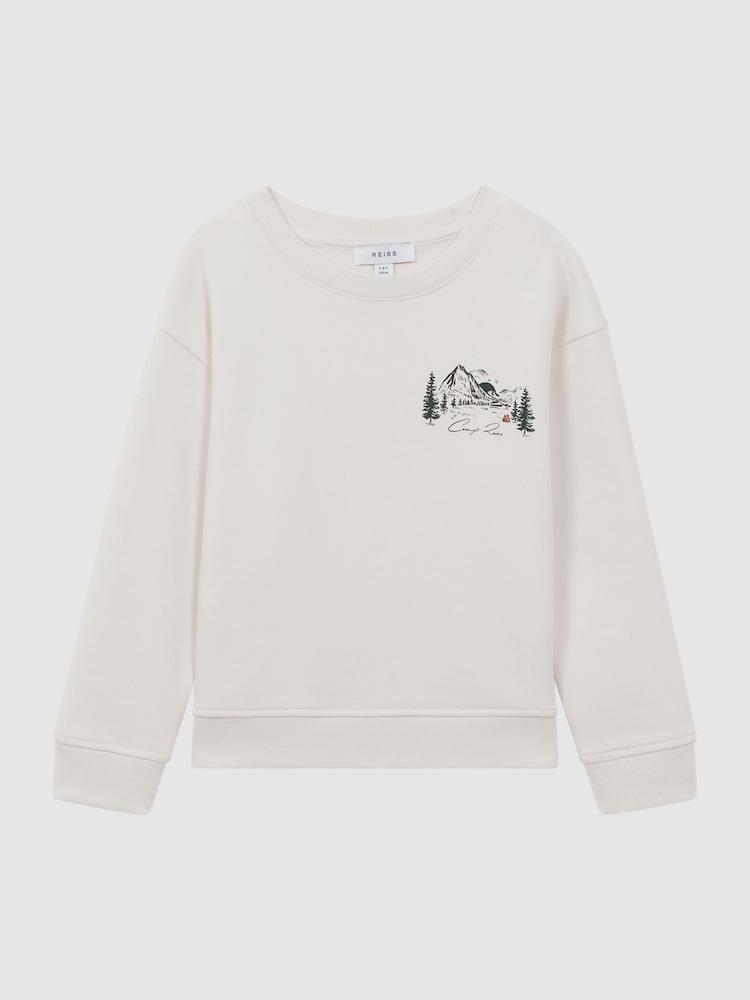 Reiss Ecru Joni 9-14 yrs Relaxed Cotton Motif Jumper - Image 2 of 7