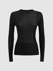 Reiss Black/Charcoal Jude Hybrid Wool-Silk Knit T-Shirt - Image 2 of 5