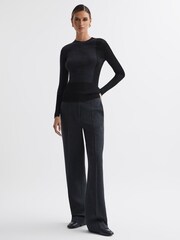 Reiss Black/Charcoal Jude Hybrid Wool-Silk Knit T-Shirt - Image 3 of 5
