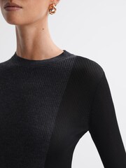 Reiss Black/Charcoal Jude Hybrid Wool-Silk Knit T-Shirt - Image 4 of 5