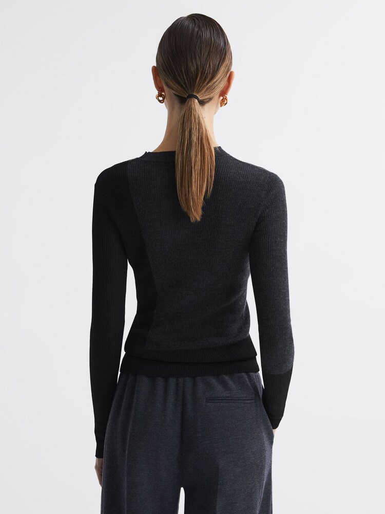 Reiss Black/Charcoal Jude Hybrid Wool-Silk Knit T-Shirt - Image 5 of 5