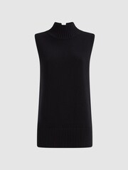 Reiss Black Gazelle Casual Wool-Cashmere Funnel Neck Sleeveless Top - Image 2 of 5