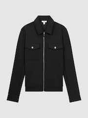 Reiss Navy Medina Interlock-Jersey Zipped Overshirt - Image 2 of 4