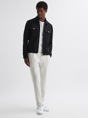 Reiss Navy Medina Interlock-Jersey Zipped Overshirt - Image 3 of 4