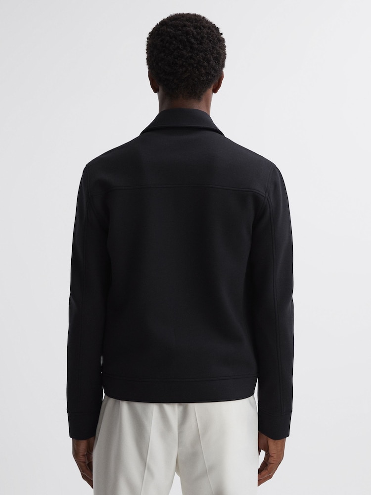 Reiss Navy Medina Interlock-Jersey Zipped Overshirt - Image 4 of 4