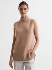 Reiss Camel Gazelle Casual Wool-Cashmere Funnel Neck Sleeveless Top - Image 1 of 7