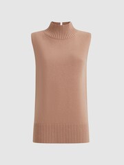 Reiss Camel Gazelle Casual Wool-Cashmere Funnel Neck Sleeveless Top - Image 2 of 7