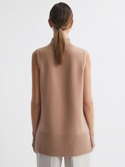 Reiss Camel Gazelle Casual Wool-Cashmere Funnel Neck Sleeveless Top - Image 5 of 7