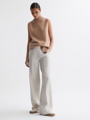 Reiss Camel Gazelle Casual Wool-Cashmere Funnel Neck Sleeveless Top - Image 6 of 7