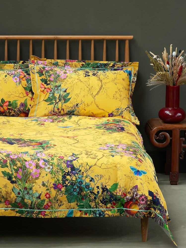 Timorous Beasties Yellow Bloomsbury Garden 100% Cotton Bed Set - Image 1 of 6