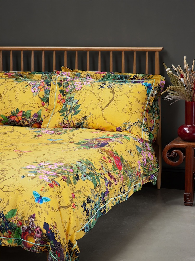 Timorous Beasties Yellow Bloomsbury Garden 100% Cotton Bed Set - Image 2 of 6