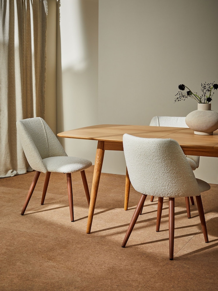 MADE.COM Set of 2 White Boucle and Walnut Legs Lule Non Arm Dining Chairs - Image 1 of 3