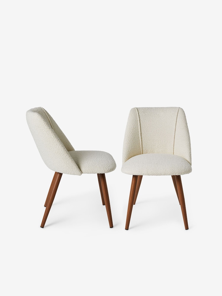 MADE.COM Set of 2 White Boucle and Walnut Legs Lule Non Arm Dining Chairs - Image 2 of 3