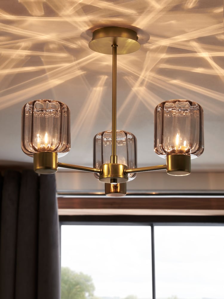 Brass Jensen 3 Light Flush Fitting Ceiling Light - Image 1 of 5