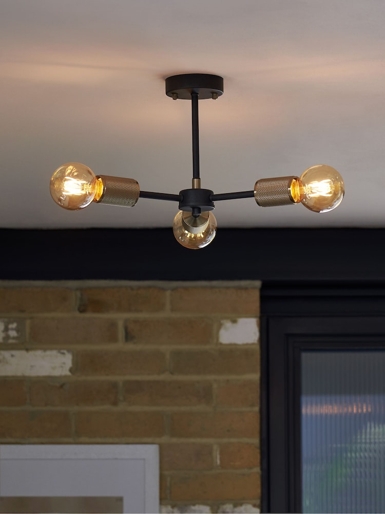 Black Houston 3 Light Flush Fitting Ceiling Light - Image 1 of 6
