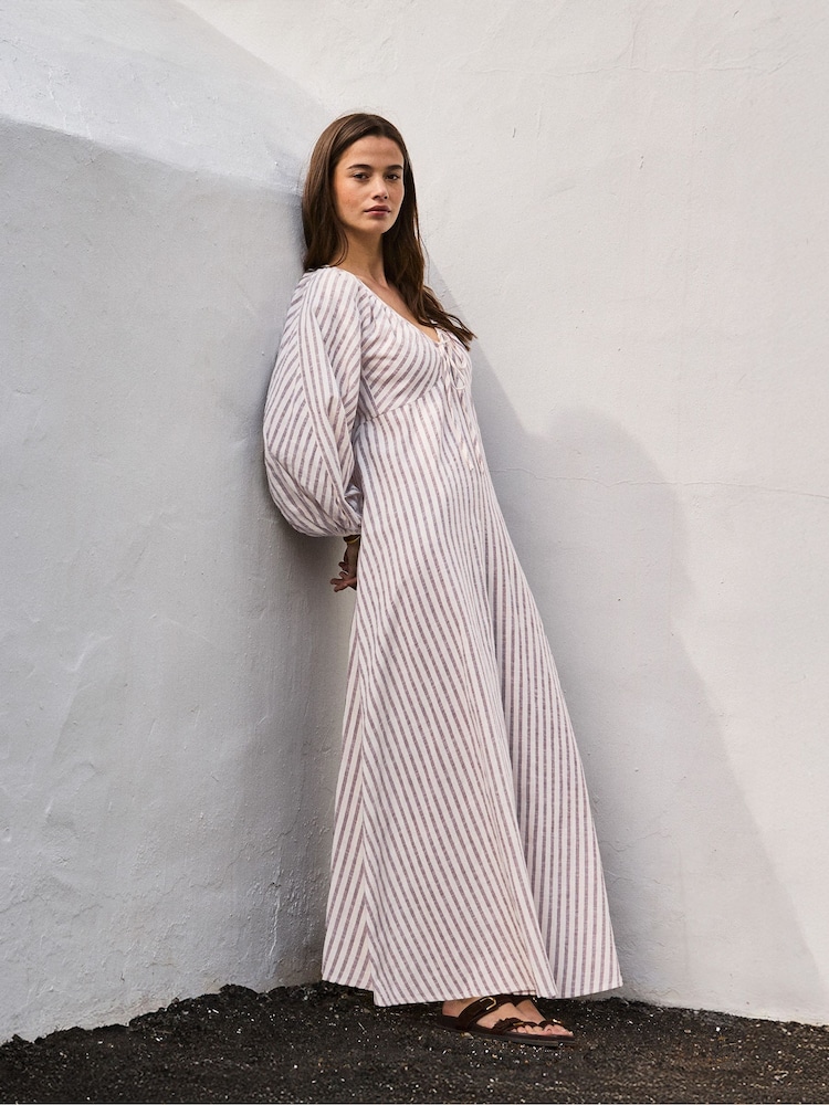 Ro&Zo Brown Petite Stripe Cotton Tie Front Dress - Image 1 of 6